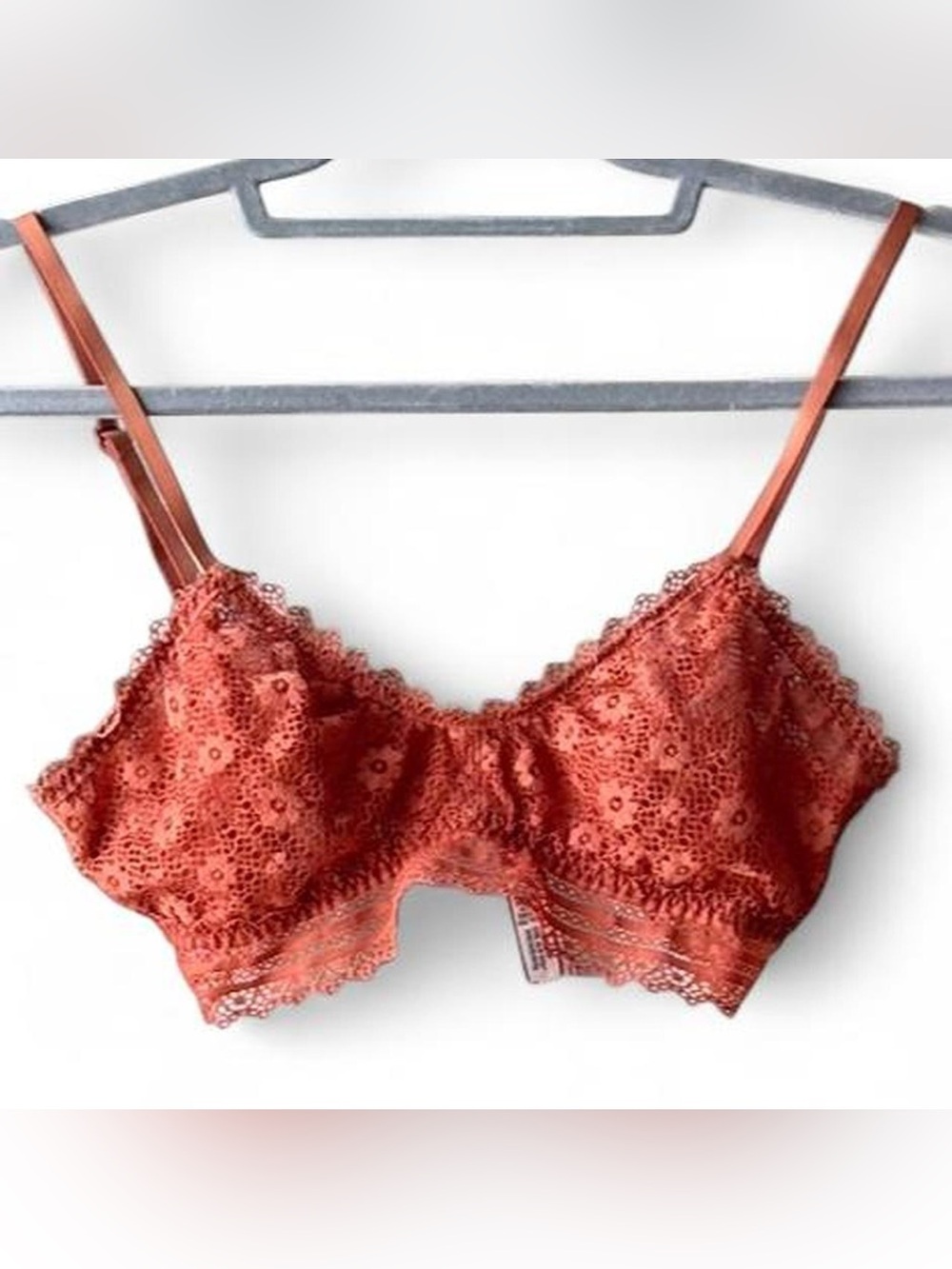 Victoria’s Secret Rust Orange Floral Lace Bralette Bra Size S/34B/34C